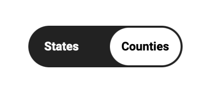 States/Counties toggle button. 'States' is white text against a black background, next to it is 'Counties' in a white rounded cell with black text.